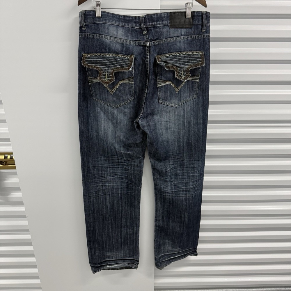 Sacred Cult Jeans Mens 36x34 Dark Wash Straight Flap Pocket Y2K‎ Distressed